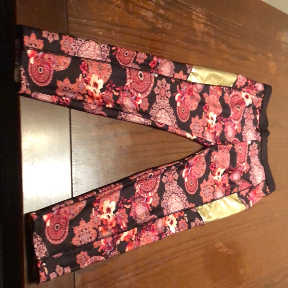 Paisley pink gold and black leggings